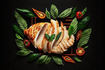 Grilled chicken with basil and tomatoes (Generative AI)