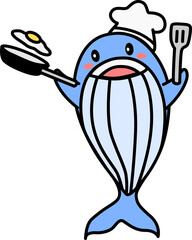 cartoon chef blue whale cooking  