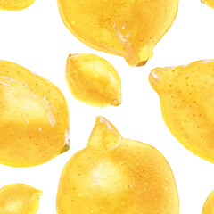 Botanical watercolor seamless pattern. Fresh yellow lemon
