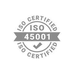 Iso certified vector label. 45001 certificate badge vector icon.