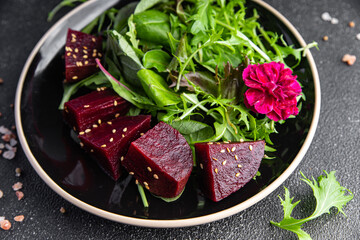 beet salad fresh beetroot slice mix green lettuce healthy meal food snack on the table copy space food background rustic top view