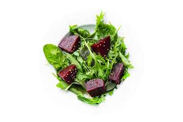 beet salad fresh beetroot slice mix green lettuce healthy meal food snack on the table copy space food background rustic top view