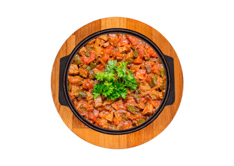 meat dish in cast iron pan ( et sote), top view