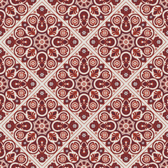 Seamless geometric pattern. Abstract, square, blanket, tile, plaid. Isolated flowers. Vintage background fabric. Wallpaper baroque. Drawing, engraving, sketch. Vector decorative illustration.