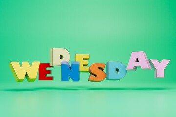 The inscription environment consists of large multi-colored letters on a green background. 3D render