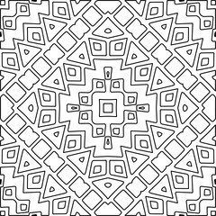  Monochrome ornamental texture with smooth linear shapes, zigzag lines, lace pattern.Abstract geometric black and white mandala for web page, textures, card, poster, fabric, textile.