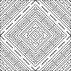  Monochrome ornamental texture with smooth linear shapes, zigzag lines, lace pattern.Abstract geometric black and white mandala for web page, textures, card, poster, fabric, textile.