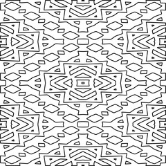  Monochrome ornamental texture with smooth linear shapes, zigzag lines, lace pattern.Abstract geometric black and white mandala for web page, textures, card, poster, fabric, textile.
