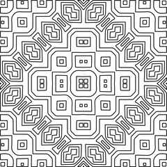  Monochrome ornamental texture with smooth linear shapes, zigzag lines, lace pattern.Abstract geometric black and white mandala for web page, textures, card, poster, fabric, textile.