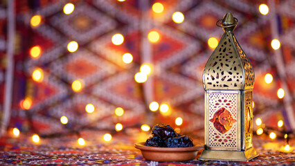 Ramadan Kareem with place to add any fonts and text on Oriental Lamp, Dates and Ramadan style.