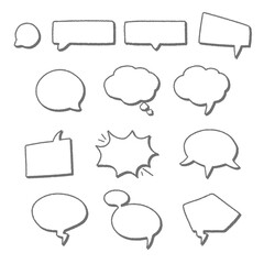 Hand drawn crayon style dialog elements, comic style dialogue bubbles talking to people