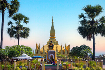 Naklejka premium Pha That Luang Temple, The Golden Pagoda in VIENTIANE ,LAOS PDR.