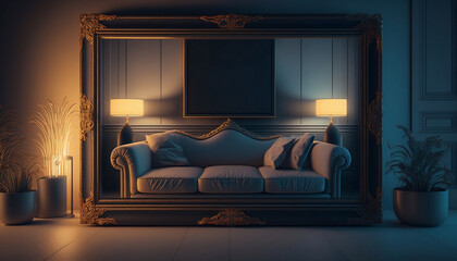 interior of a dark bedroom interior of a room wall art mockup