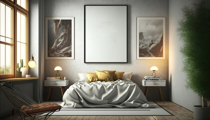 interior of a bedroom interior of a room wall art mockup