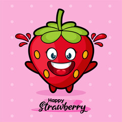 cute and little strawberry fruit character with happy face