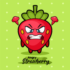 cute and little strawberry fruit character with angry face