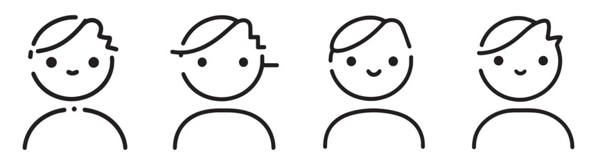 Outline of a Little Boy: Joy, Happiness and Different Face Expressions