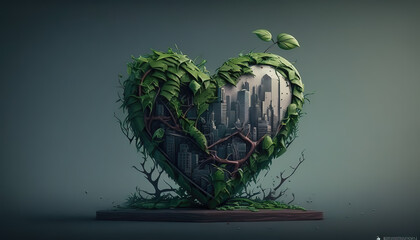 an epic heart made out of trees and wood, generative ai technology