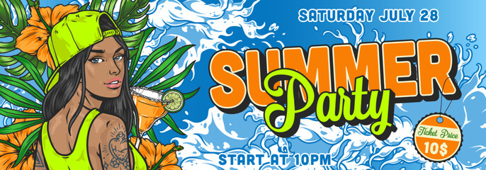 Summer beach party banner colorful