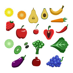 Set of vector colorful fruits and vegetables for a healthy diet, yoga