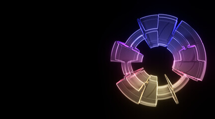 Futuristic colorful sphere of lines. Network connection big data. Abstract technology background. Place for text. 3d rendering.