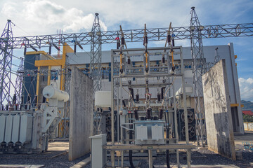 High voltage electric power plant current distribution substation