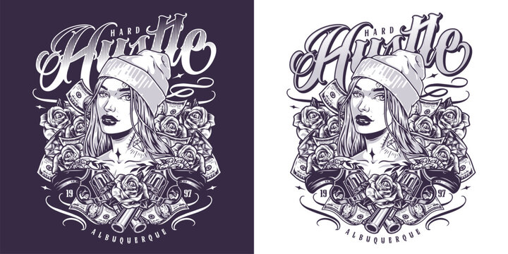 Hustle cool girl monochrome flyer