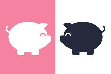 Сute little pig icon. Vector illustration. Flat style element.