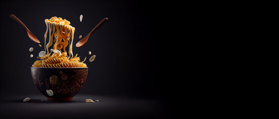 noodles in the bowl realistic 3D, product showcase for food photography generative ai