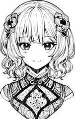 A beautiful girl, featuring decorations and costumes, doodle, coloring book. Vector abstract background