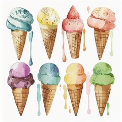 drawing of a set of ice cream in a cup watercolor paint Generative AI