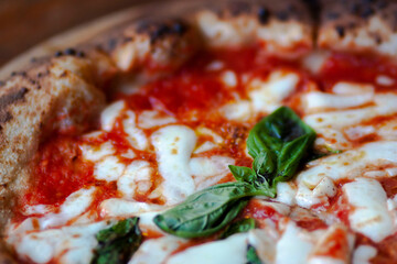 Obraz na płótnie Canvas pizza with a basil leaf and mozzarella cheese