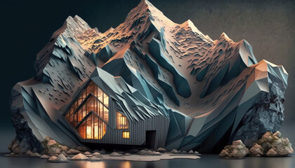 Cabin in snowy mountains