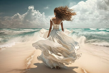 woman in white dress on the beach. sketch art for artist creativity and inspiration. generative AI