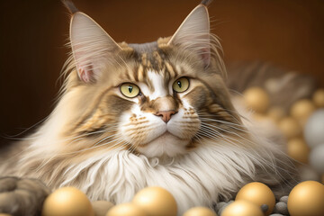 Fototapeta na wymiar portrait of a cat with balls. generative AI