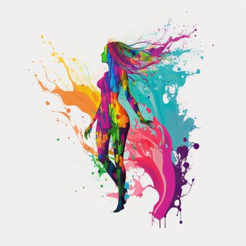 woman silhouette with paint splatter Generative AI