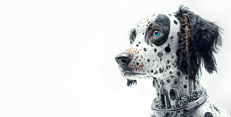 Portrait of futuristic robo dog isolated on white. Postproducted generative AI illustration.
