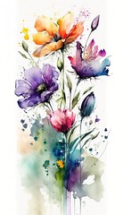 AI Generated Watercolor Spring Flowers 