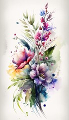 AI Generated Watercolor Spring Flowers 