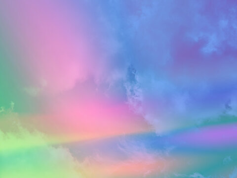beauty sweet pastel pink green  colorful with fluffy clouds on sky. multi color rainbow image. abstract fantasy growing light