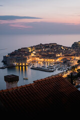 Fototapeta premium Iconic aerial view of Dubrovnik old town at dusk, Croatia