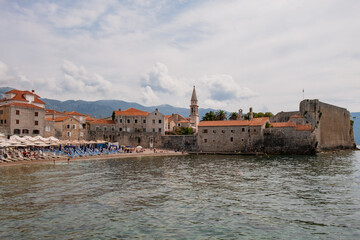 Fototapeta na wymiar View of Budva old town and beach, Montenegro