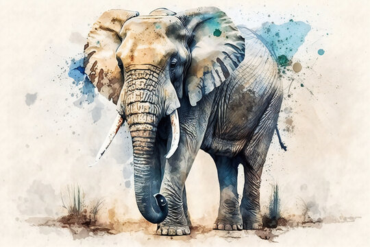 Elephant artwork in watercolor style, ai generated