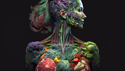 A healthy young woman made of vegetable, healthy diet that maintains overall health. vegan woman