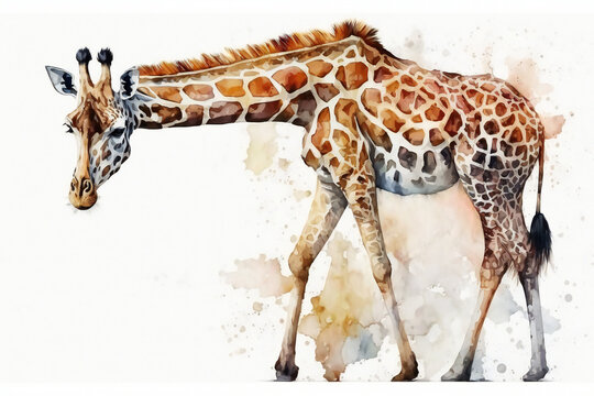 giraffe on a white background, watercolor style, ai generated