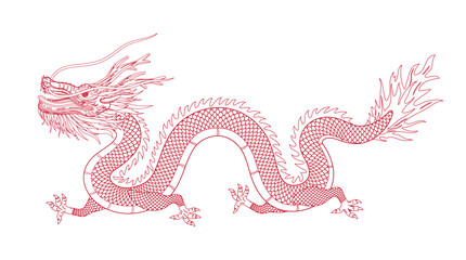 Vector line illustration of East Asian Chinese dragon