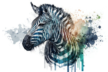 head of a zebra, watercolor style, ai generated