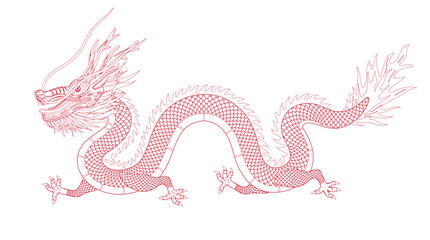 Vector line illustration of East Asian Chinese dragon