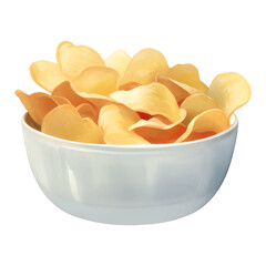 Potato Chips in a White Bowl Detailed Hand Drawn Painting Illustration