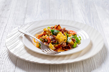 pinto beans bacon pepper cornbread salad, top view